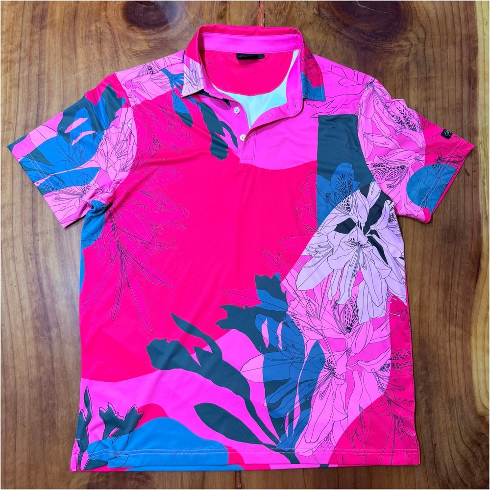 Sunday Swagger Polo Mens Shirt Large Golf Short Sleeve Floral Polyester Y3-10